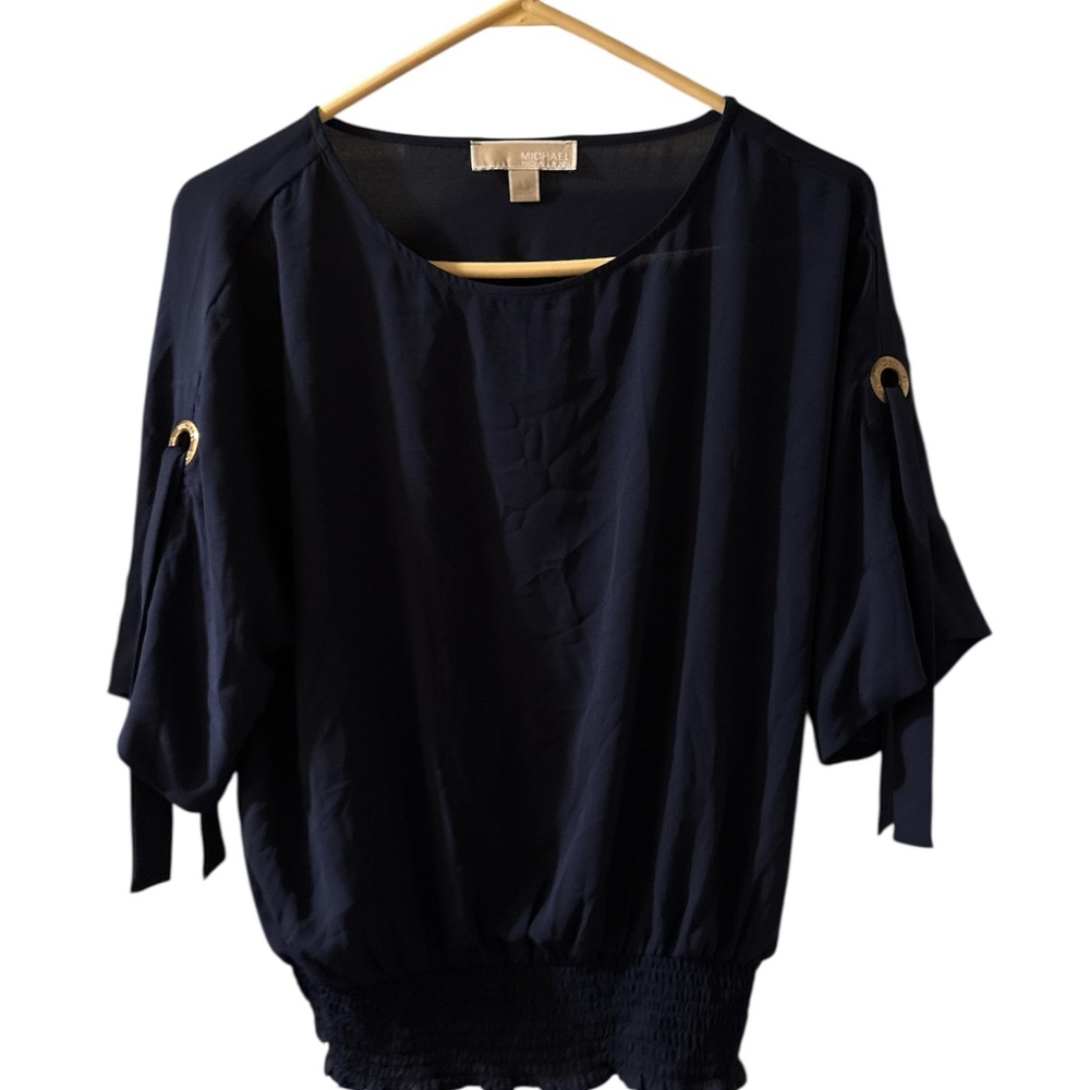 Michael Kors Blue Ruched 3/4 Sleeve Blouse